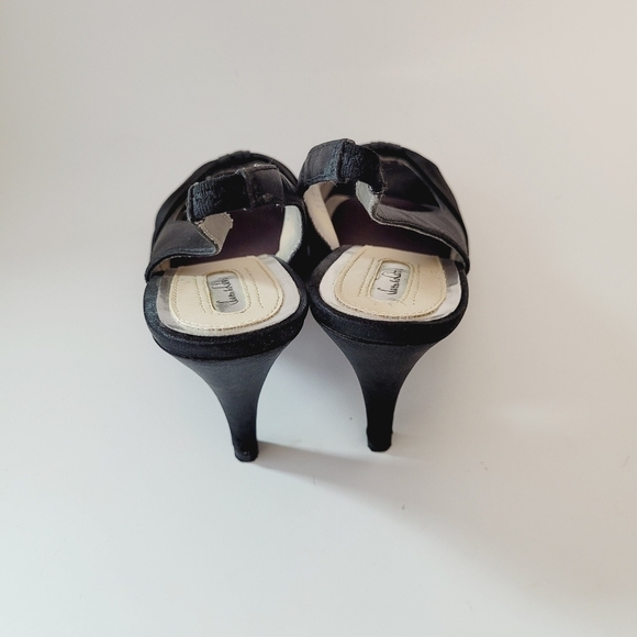 Sam & Libby Black Satin Peep Toe Sling Back Heels - Picture 5 of 9